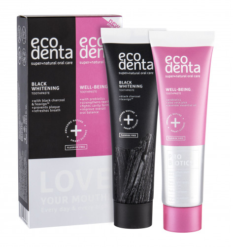 Ecodenta Ecodenta Toothpaste Love Your Mouth zestaw Wybielająca pasta do zębów Black Whitening 100 ml + Pasta do zębów Well Being 100 ml unisex