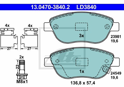 ATE Klocki hamulcowe - komplet 13.0470-3840.2