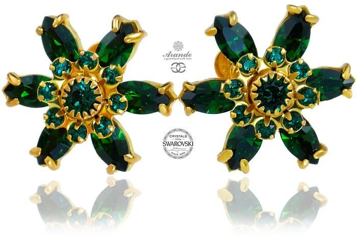 Swarovski Przepiękne Kolczyki Emerald Azure Gold