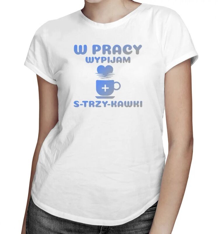 Koszulkowy W pracy wypijam s-trzy-kawki - damska koszulka z nadrukiem 13852