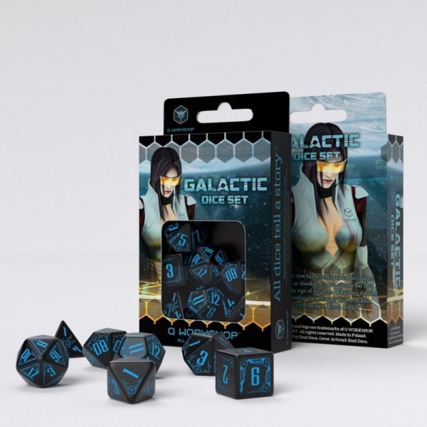 Q-Workshop Komplet kości RPG Galaktyczne - czarno-niebieski 5907699493425