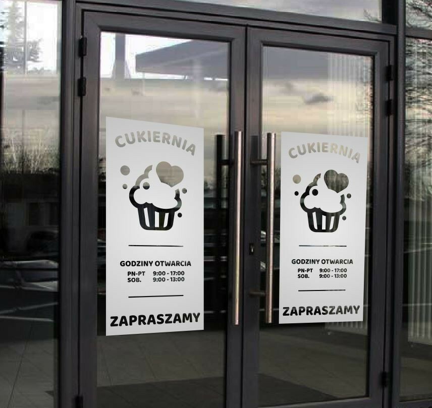 Naklejka na szybę, witrynę: Cukiernia z godzinami otwarcia OM053b