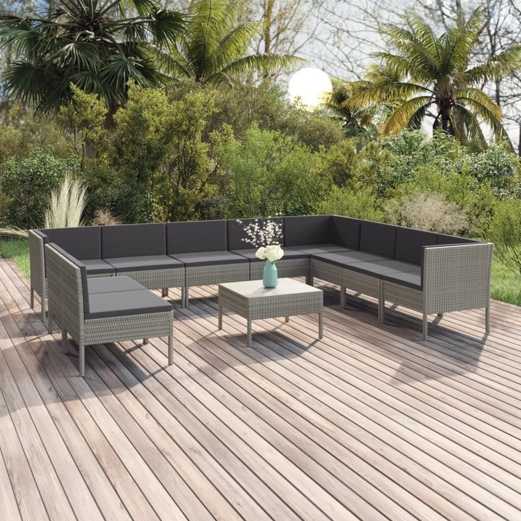 vidaXL 11-cz zestaw wypoczynkowy do ogrodu poduszki szary rattan PE 3094474