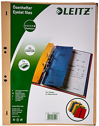 Leitz Skoroszyt z oczkami (1/2 okładka przednia, A4, kfm. zeszyt, karton manilakowy, sortowany) 5 sztuk 37403099