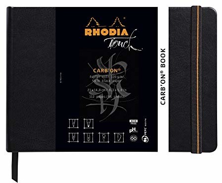 Rhodia Clairefontaine 116C notatnik uszyty w twardej okładce, książka Carb'on, 112 stron, papier kreskówkowy, czarny, 120 g, 21 x 14, 8 cm (format poziomy), okładka ze sztucznej skóry, czarna 116116C