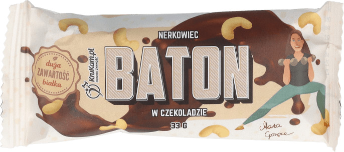 KruKam Baton Daktylowy z nerkowcami w czekoladzie (Duża zawartość białka) 33g