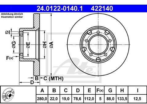 ATE TARCZA HAM 24.0122-0140.1 MERCEDES T1 310D 2.9 90-96  24.0122-0140.1