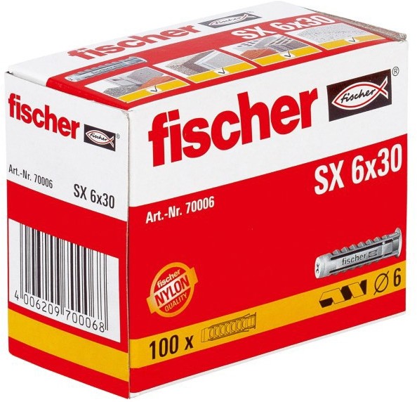 Fischer 100 szt SX Kołek rozporowy 6/30 - 100 szt SX Kołek rozporowy 6/3