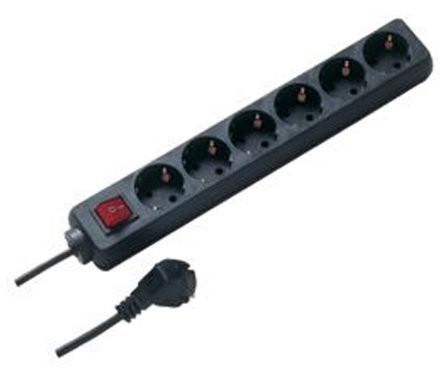 REV Ritter 0512380555 listwa zasilająca z 6 gniazdami, z włącznikiem, przewód 1,4 m, kolor czarny 0512380555