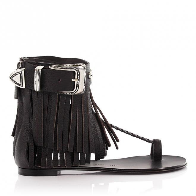 Giuseppe Zanotti Giuseppe Zanotti Sandały z zapięciem skóra cielęca Frędzle ciemnobrązowy
