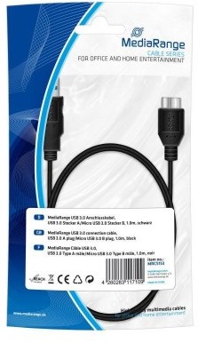 MediaRange Kabel USB 3.0 MRCS153 USB 3.0/MicroUSB 3.0 B, 1m, czarny MRCS153