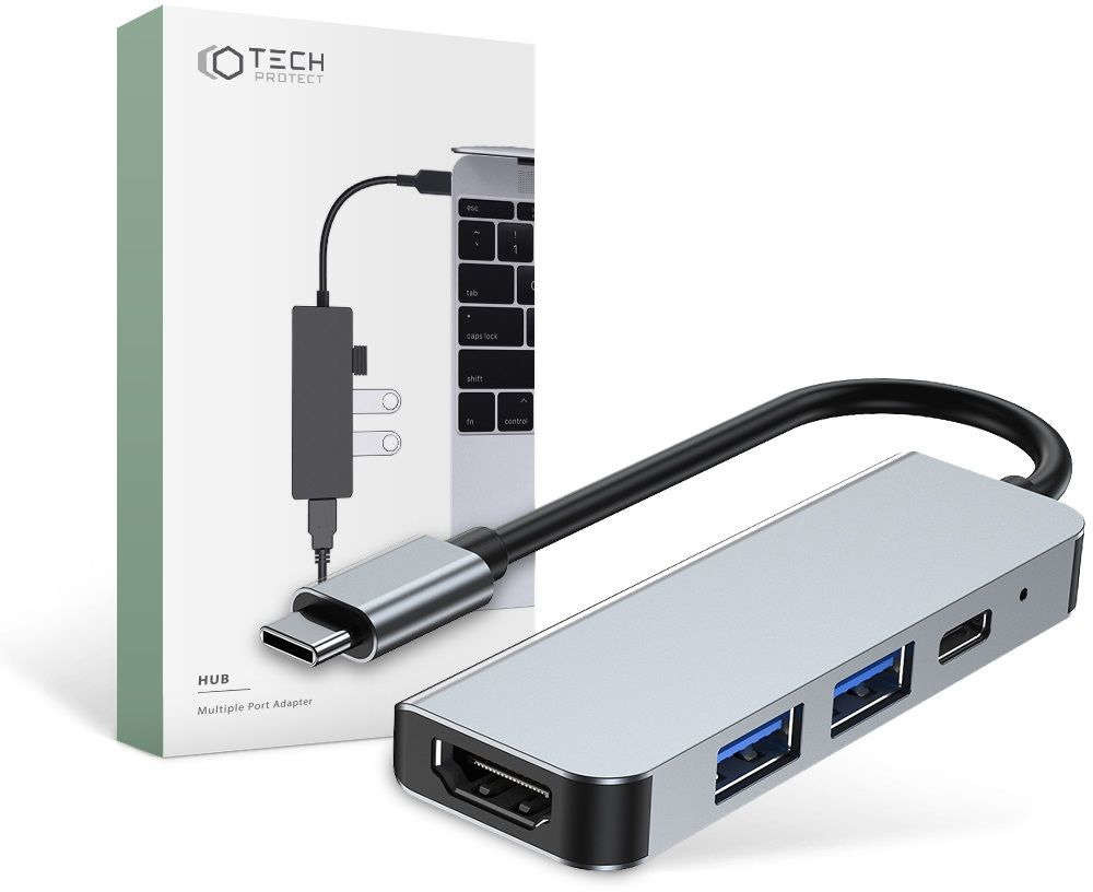 4kom.pl Hub Adapter 2x USB-A HDMI USB-C V2-HUB 4w1 USB-C Grey 1227
