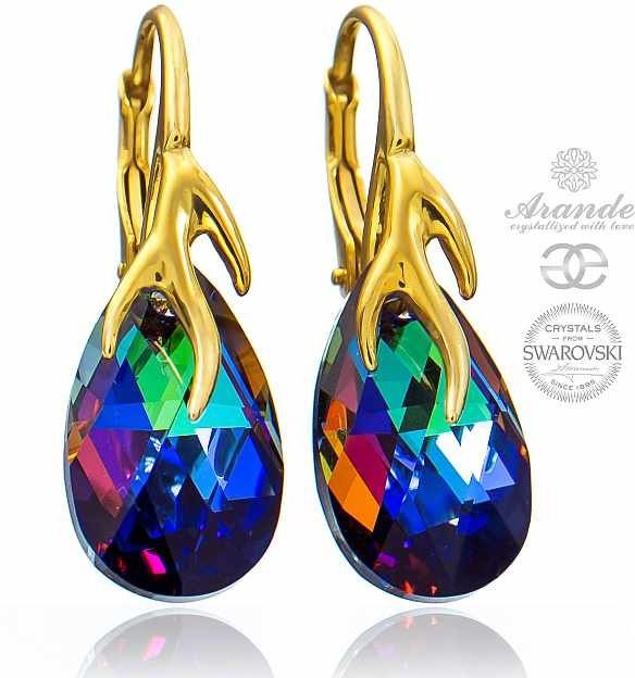 Swarovski SPECIAL ozdobne kolczyki MERIDIAN BLUE złote SREBRO