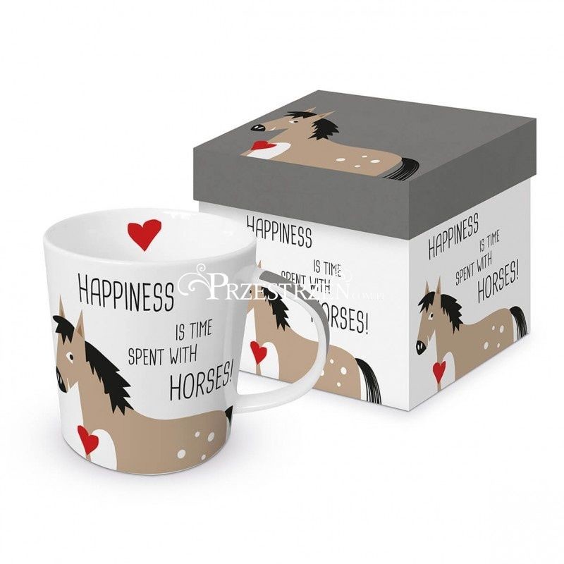 DUŻY KUBEK PORCELANOWY - KOŃ - Happiness - W PUDEŁKU 603801