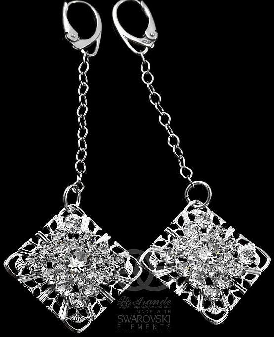 Swarovski DŁUGIE KOLCZYKI CRYSTAL SQUARE SREBRO