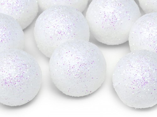 PartyDeco Dekoracje brokatowe Kula, biały, 3cm 9 szt. DK3-008
