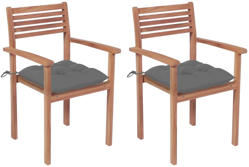 vidaXL Krzesła ogrodowe, 2 szt., szare poduszki, lite drewno tekowe