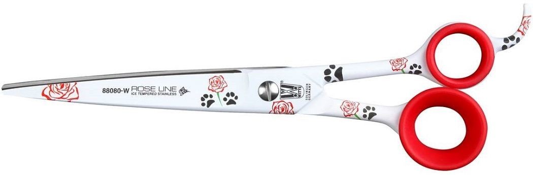 Witte KR Witte Rose Line Art - nożyczki proste z jednostronnym mikroszlifem, białe w łapki i róże - Rozmiar: 8,25