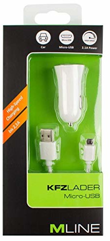 MLINE Ładowarka samochodowa 1x USB 2,1A i dwustronny kabel do transmisji danych i ładowania do micro USB