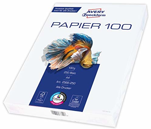 Avery Zweckform Zweckform 2566 papier do drukarki/kopiarek, 250 arkuszy, 100 g/m, DIN A4, kolor biały, do wszystkich drukarek) 2566-250