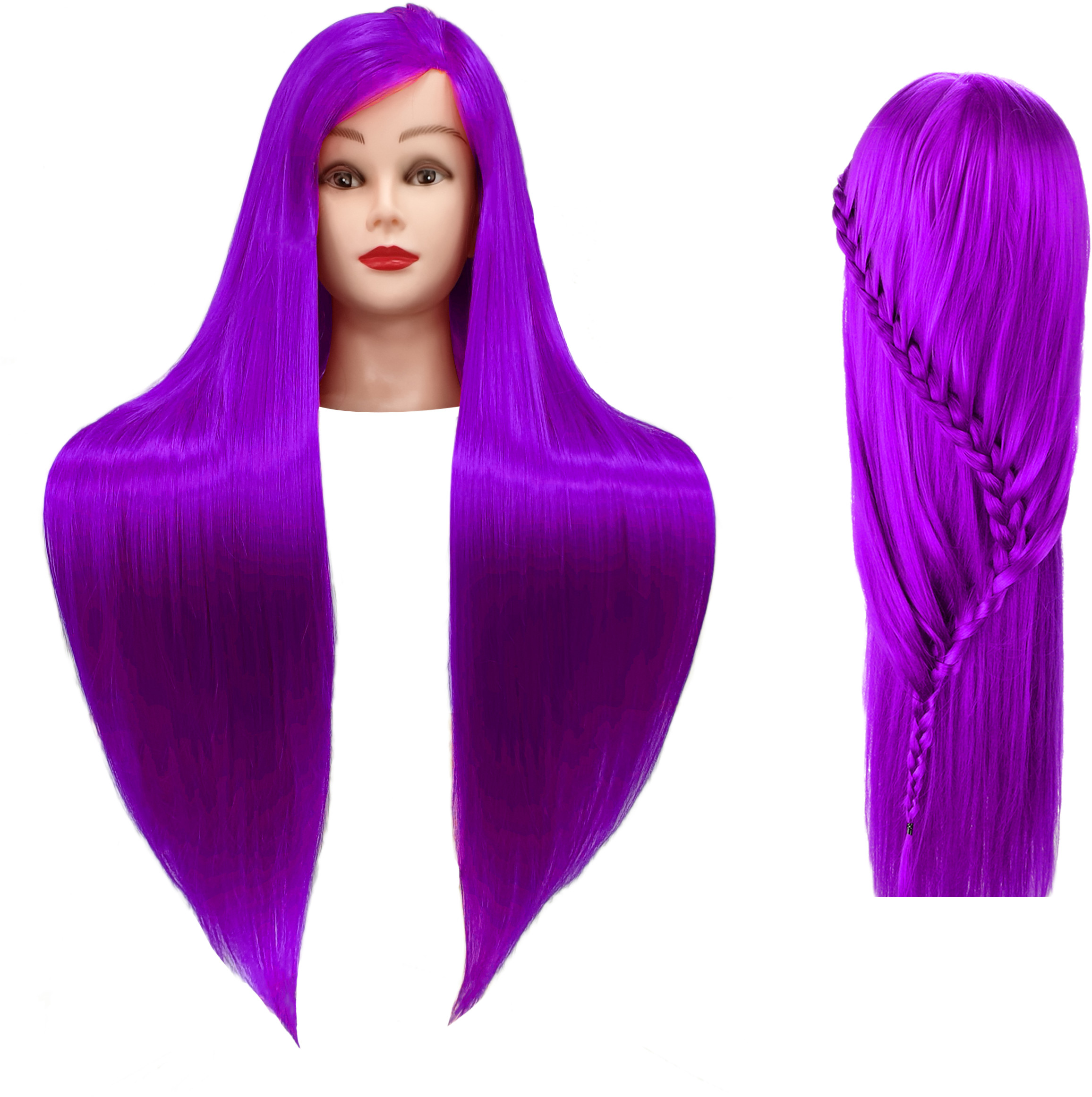 Calissimo Główka treningowa Iza 80 cm purple, włos termiczny+ uchwyt, fryzjerska do czesania, głowa do ćwiczeń ILSA-PURPLE-80CM(IZA)