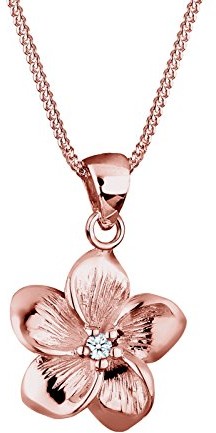 Elli Premium damski łańcuszek z zawieszką kwiat frangipani  srebro 925 (diamentu 0.03 CT) Biały szlif brylantowy 45 cm, srebro, różowy (Rosegold) 0105991117_45