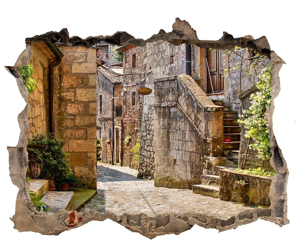 Wallmuralia.pl Fototapeta dziura na ścianę 3d Urokliwa uliczka