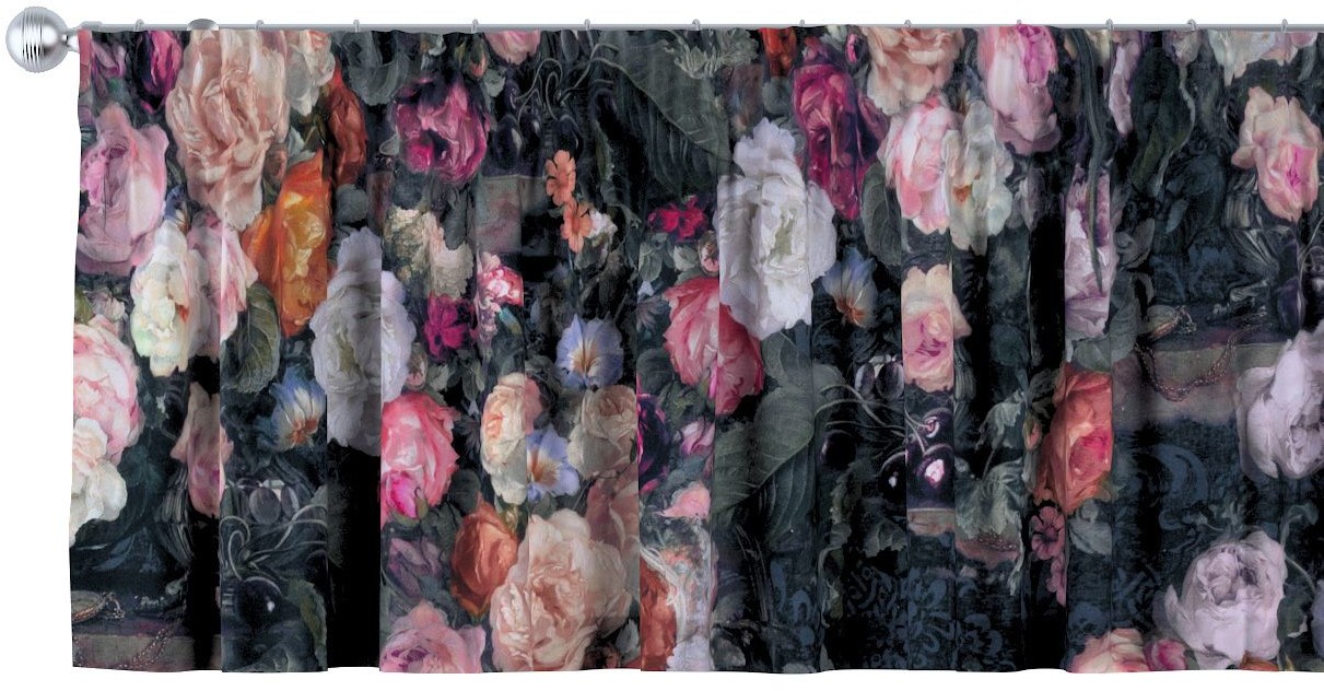 Dekoria Lambrekin na taśmie marszczącej wielobarwne kwiaty na ciemnym tle 130 × 40 cm Gardenia 393-161-02