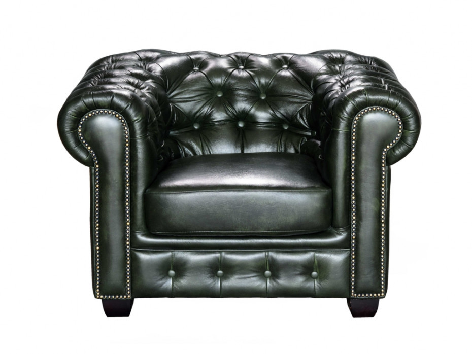 LINEA SOFA Fotel typu chesterfield 100% skóry bawolej BRENTON - Kolor: zieleń cesarska