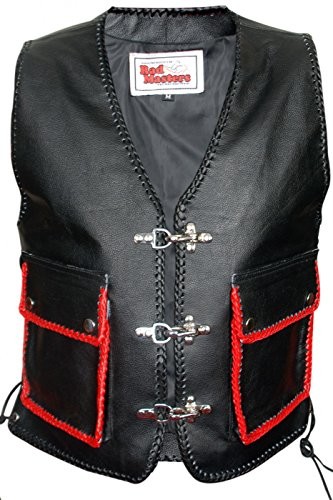 German Wear Skórzana kamizelka kamizelka skórzana karabińczyk habitem motocykl Bike Motocykl kamizelka kamizelka Czarny/czerwony, XL, czarny/czerwony GW688 Black/Red Schwarz XL