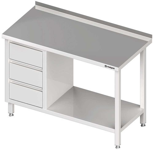 Stalgast Stół przyścienny z blokiem trzech szuflad (L) i półką 1200x600x850 mm 9