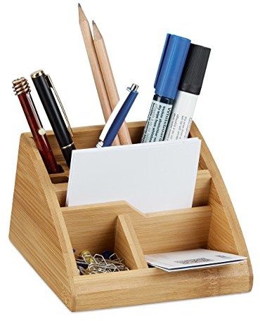 Relaxdays biurko organizer z bambusa, drewno pojemnik na długopisy, pisaki Box biurko, biuro, wys. x szer. x gł.: 9 x 13 x 16 cm, naturalny 10022187
