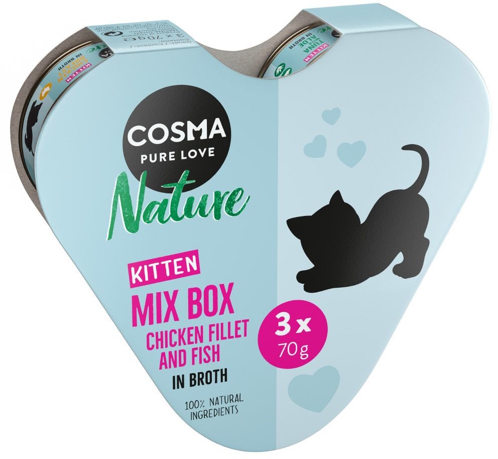 Cosma Pakiet Nature Kitten w kształcie serca, 3 x 70 g - 3 smaki