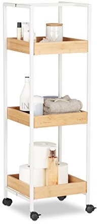 FENIKS Regał łazienkowy Relaxdays Mobil uniwersalna 3 półki, kółka, wys. x szer. x gł.: ok. 89 x 30 x 30 cm, drewno i metal, biało-brązowy 10021863