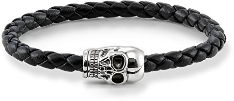 THOMAS SABO Thomas Sabo damska męska bransoletka surfingowa Rebel AT Heart trupia czaszka 925 Srebrny sczerniałe Nappa skórzana pleciona długość 14 cm ub0010  823  11 L17 UB0010-823-11-L17