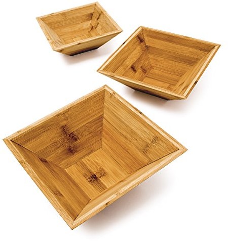 Relaxdays bambus miski w -częściowym zestawie jako szykowna misa dekoracyjna i miska na owoce kwadratowa miseczka w 3 różnych rozmiarach Snack miska z drewna stos może być również stosowany jako misec 10018878