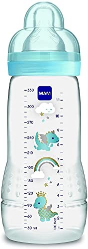 Mam Easy Active - Butelka z smoczkiem o rozmiarze 3 (szybkim przepływu), dla 4 miesięcy i starszych, 330 ml, jasnoniebieski