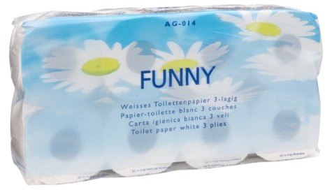Funny papier toaletowy 3-warstwowy 250 arkuszy wysokiej bieli, 9-składnikowy zestaw (9 x 8 sztuk) AG-014