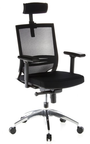 HJH OFFICE 657240 Profesjonalne krzesło biurowe Porto MAX materiał/siatka, czarne, ergonomiczny fotel biurowy, podparcie głowy i kręgosłupa lędźwiowego