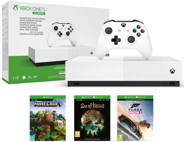 Microsoft Xbox One S 1 TB All-Digital Edition + Sea of Thieves + Forza Horizon 3 + Minecraft