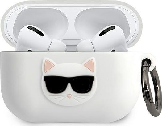 Karl Lagerfeld Karl Lagerfeld KLACAPSILCHWH AirPods Pro cover biały/white Silicone Choupette KLD484WHT