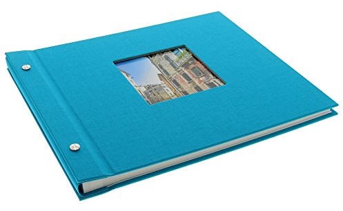 Goldbuch Bella Vista złota księga, album nitowany 30 x 25 x 2 cm, 40 białych stron z pergaminem, z wycięciami, możliwość rozbudowy, len, turkusowy, 30x25 cm 26 893