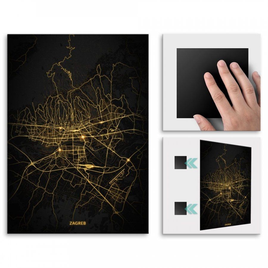 Pix4home Plakat metalowy Mapa City Lights Zagrzeb M POS-M-03540