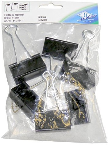 Wedo 6421541 FoldBack Clip, 6 sztuka w woreczku, lakierowana na czarno metalowa zdejmowane prasowania, silne sprężyny, 41 MM, czarny/srebrny 6421541