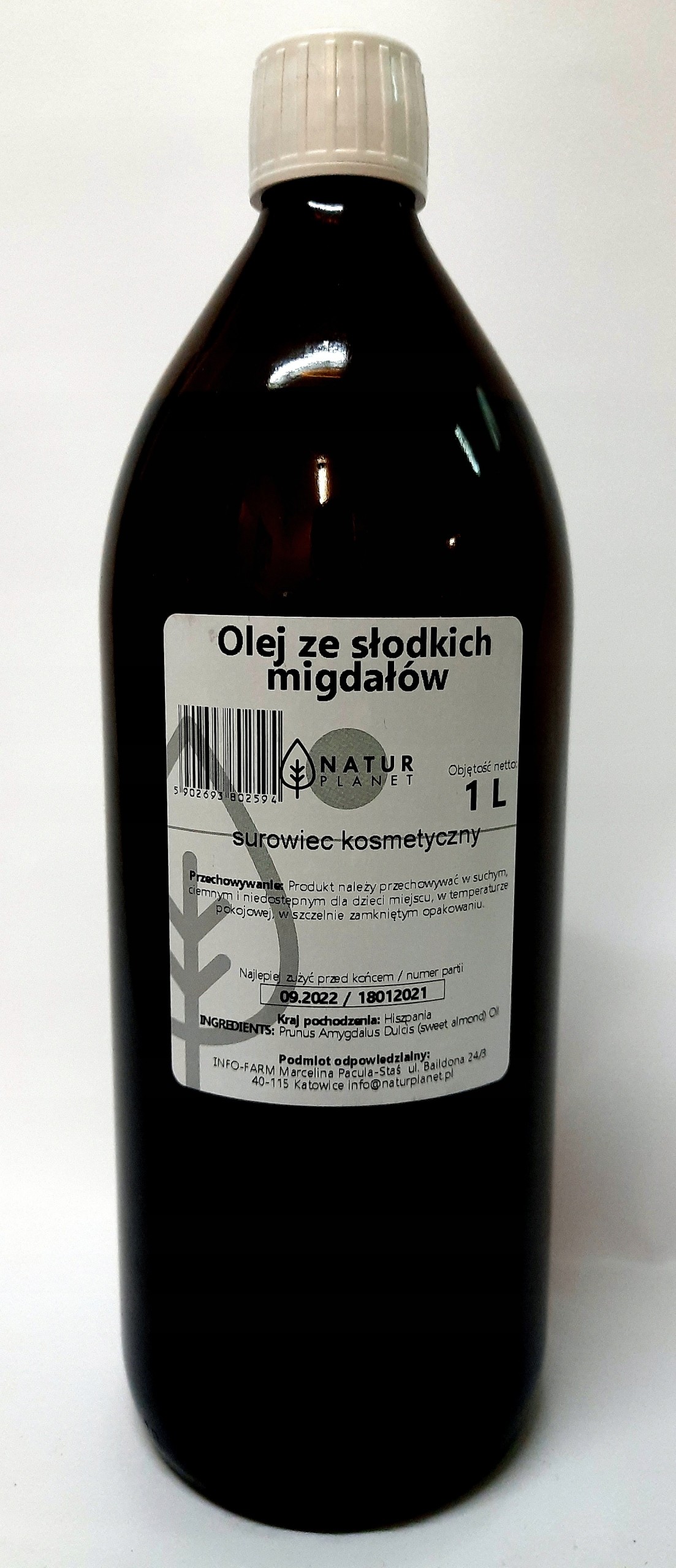 Olej ze słodkich migdałów kosmetyczny Natur Pla 1l