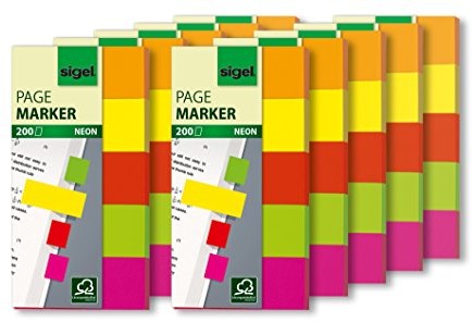 Sigel HN650 Neon zakładki samoprzylepne, 10 sztuk po 200 pasków, format 50 x 20 mm, 5 kolorów 4004360935336