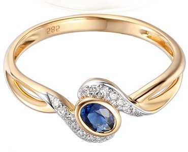 Złoty pierścionek 585 zaręczynowy z szafirem diamenty 1,7g AW 58015 Y