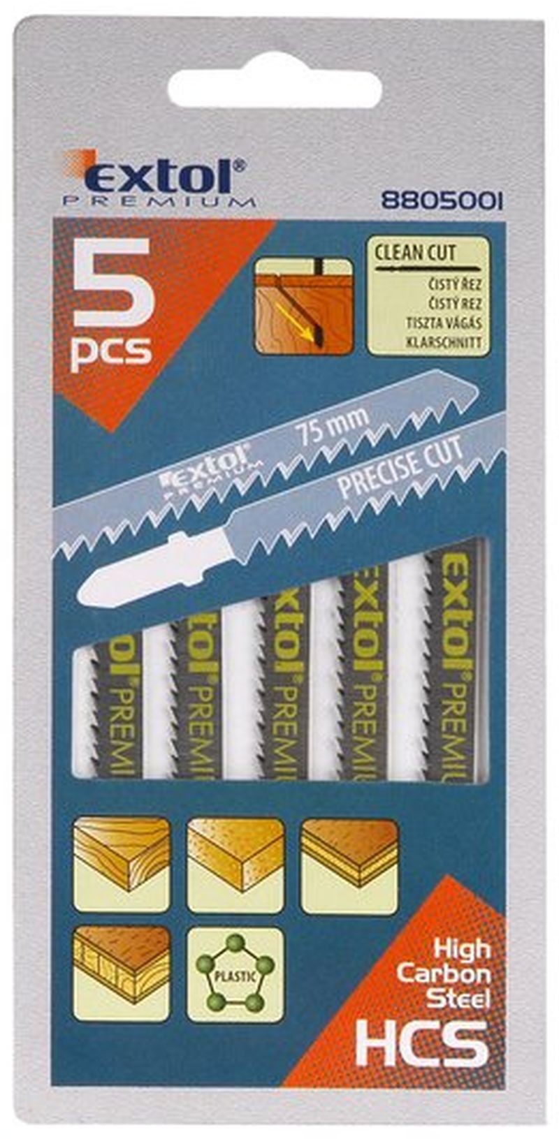 EXTOL PREMIUM Brzeszczoty do wyrzynarki, uchwyt: BOSCH, 5szt 8805001