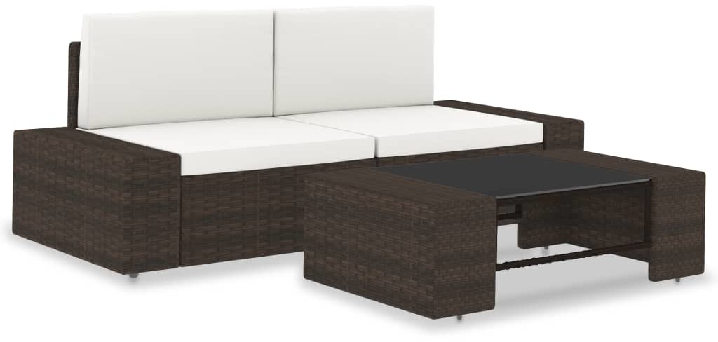 vidaXL 3-cz. zestaw wypoczynkowy do ogrodu, rattan PE, brązowy