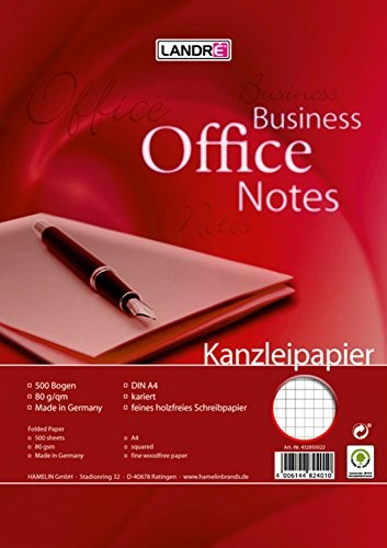 Landré landre 100050627 kancelarii Office, Plano DIN A4, w kratkę 80 G/M2 papier drobny, papier do pisania ścieru drzewnego 500 arkuszy na opakowanie 100050627